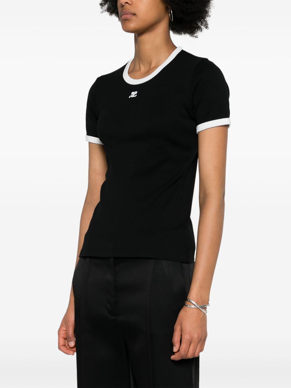 Black Fitted Short-Sleeve Contrasting T-Shirt