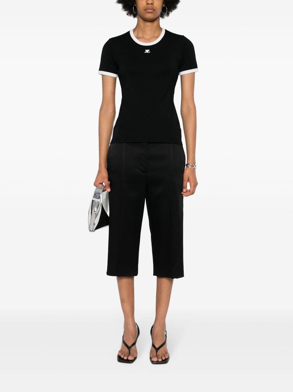 Black Fitted Short-Sleeve Contrasting T-Shirt