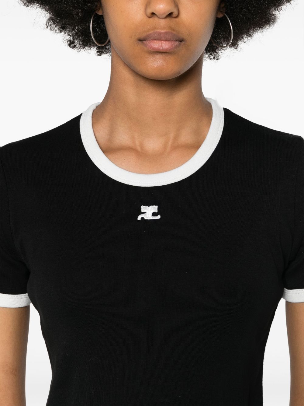 Black Fitted Short-Sleeve Contrasting T-Shirt