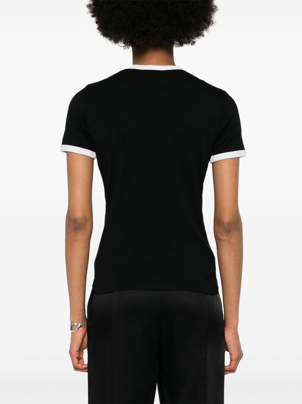Black Fitted Short-Sleeve Contrasting T-Shirt