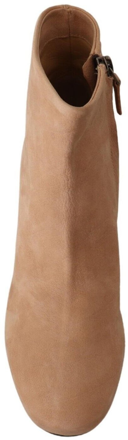DEL CARLO Beige Suede Leather Mid Heels Pumps Boots Shoes