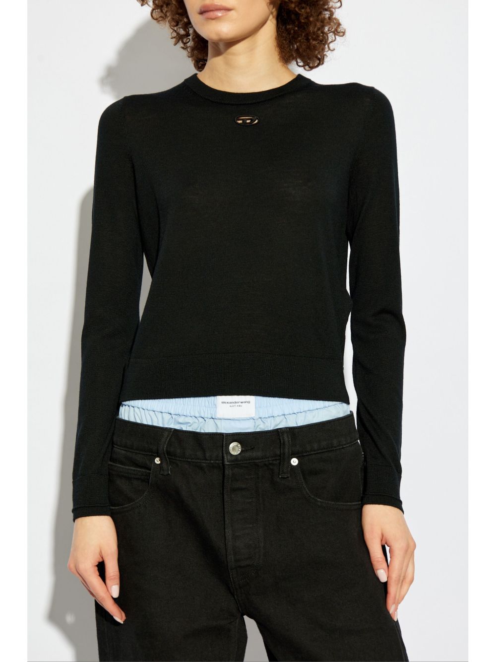 Ribbed Knit Sweater With Cut-Out Logo Detail