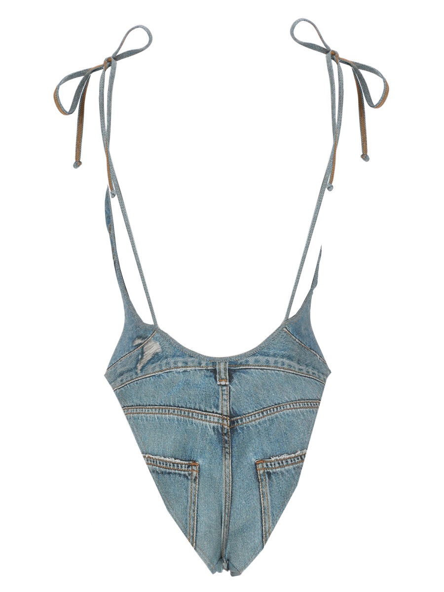 Black Effetto Denim Polyester-Blend High-Cut One-Piece Swimsuit