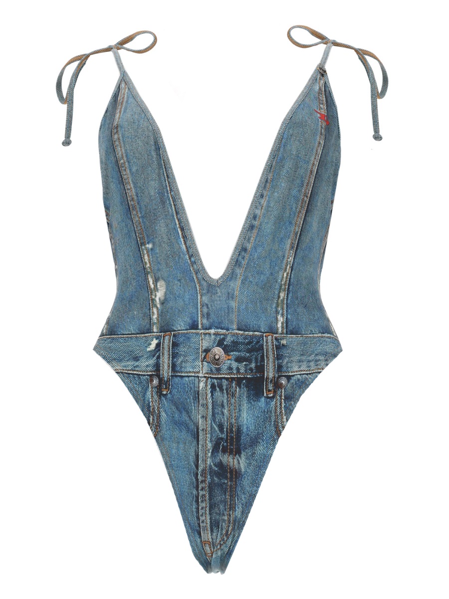 Black Effetto Denim Polyester-Blend High-Cut One-Piece Swimsuit