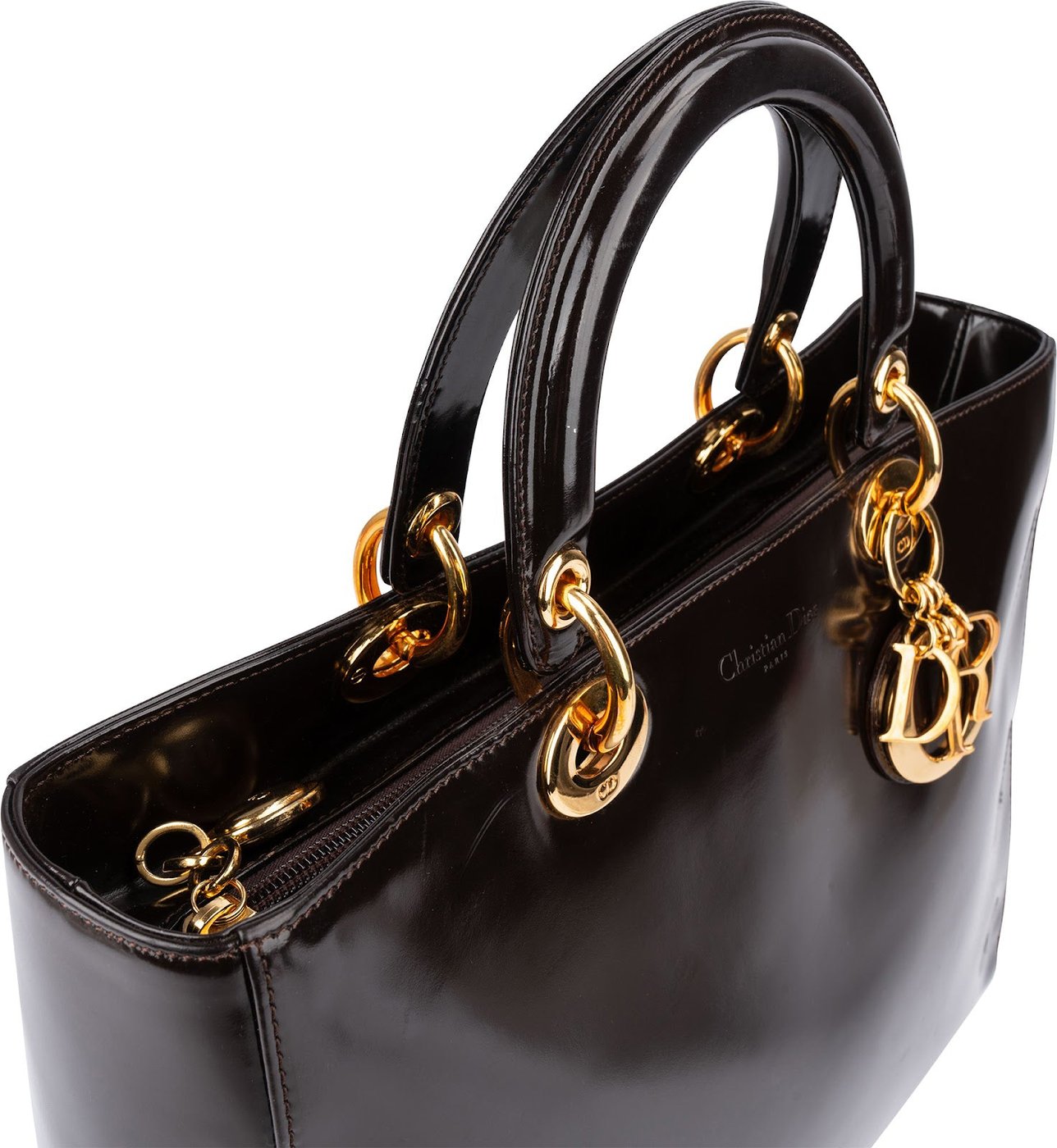 Christian Dior Patent Leather Lady Dior Medium Handbag