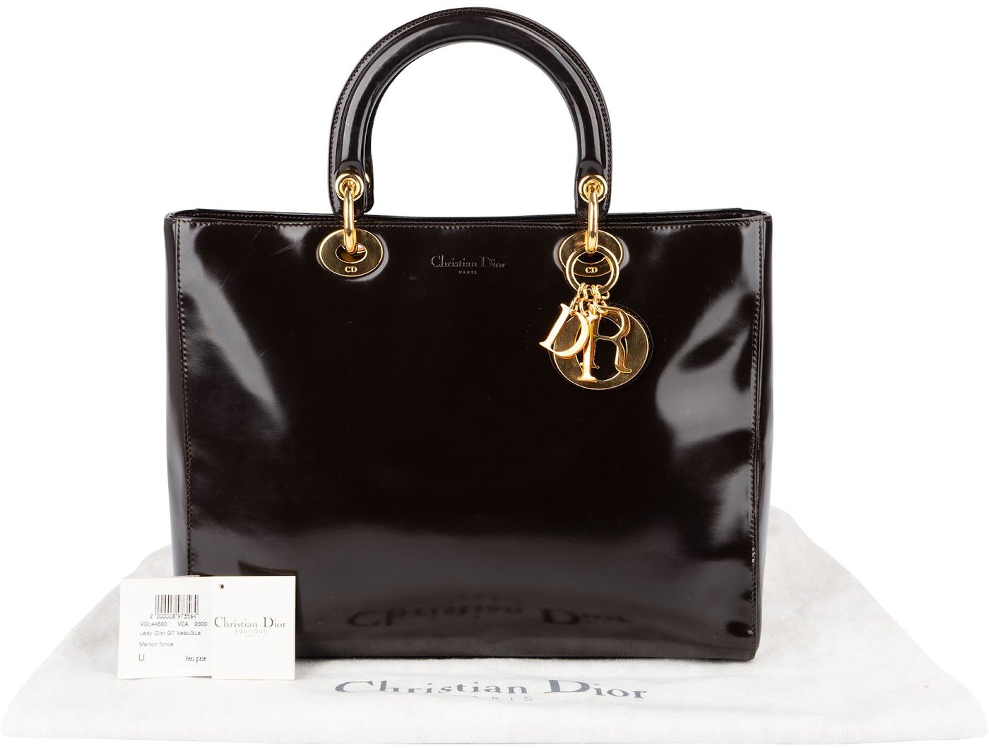 Christian Dior Patent Leather Lady Dior Medium Handbag