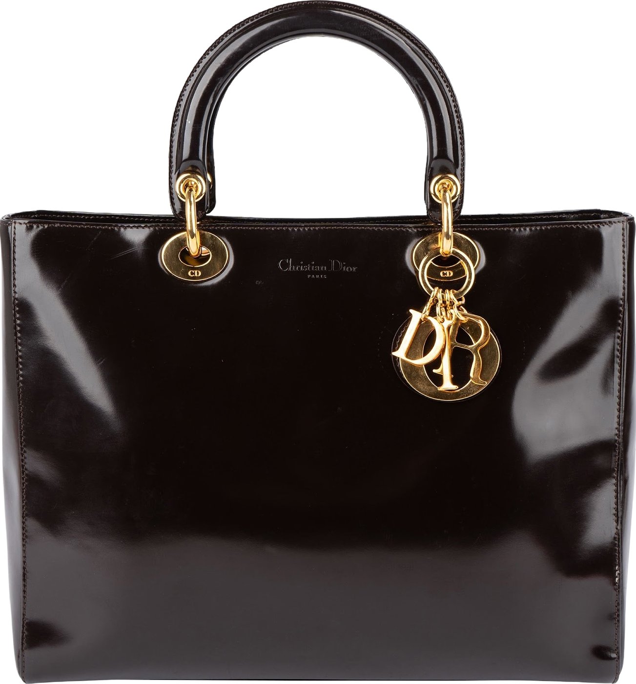 Christian Dior Patent Leather Lady Dior Medium Handbag