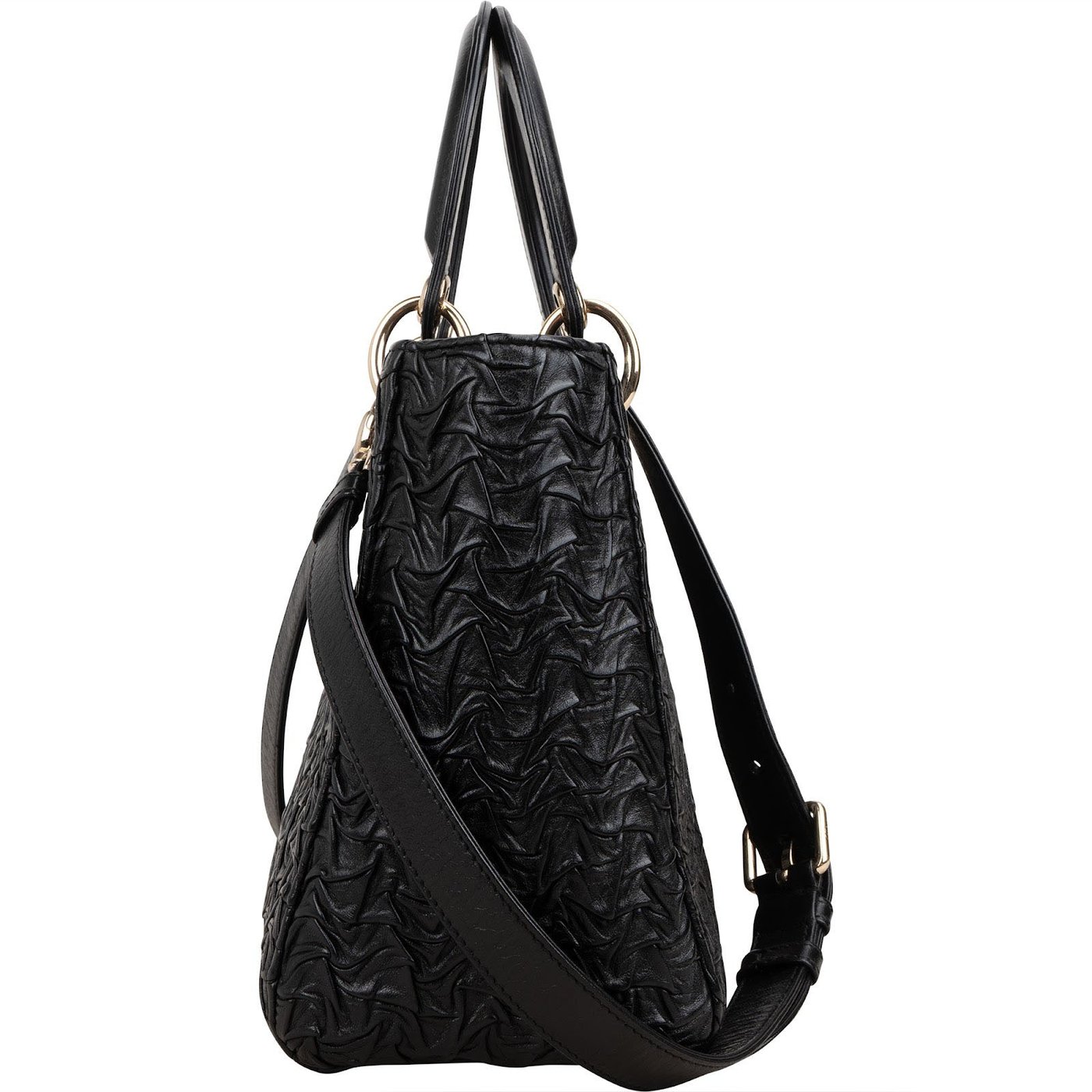 Christian Dior Black Crinkled Lambskin Small Lady Dior Handbag