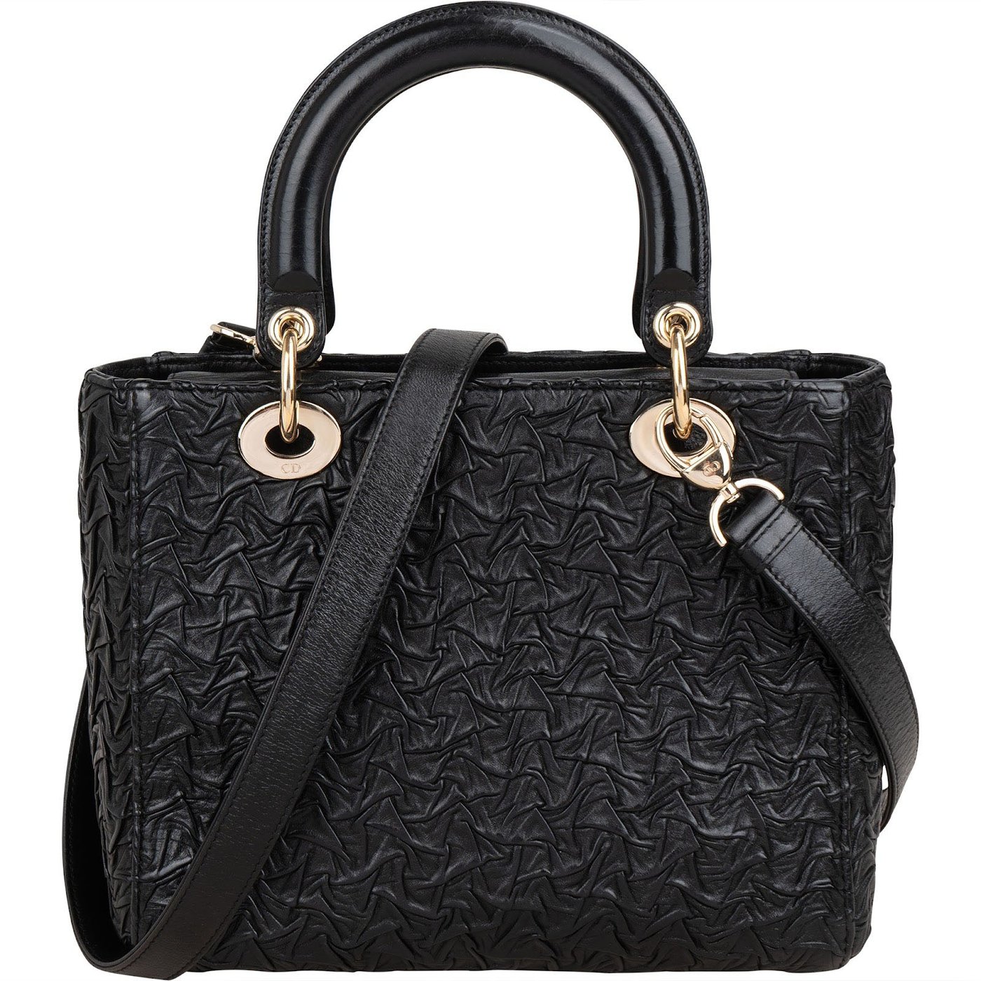 Christian Dior Black Crinkled Lambskin Small Lady Dior Handbag