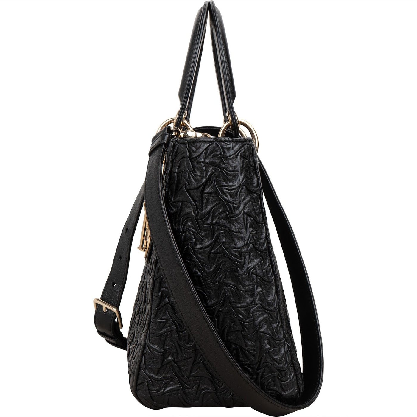 Christian Dior Black Crinkled Lambskin Small Lady Dior Handbag
