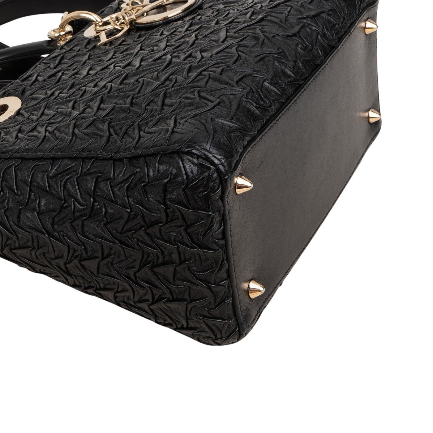 Christian Dior Black Crinkled Lambskin Small Lady Dior Handbag