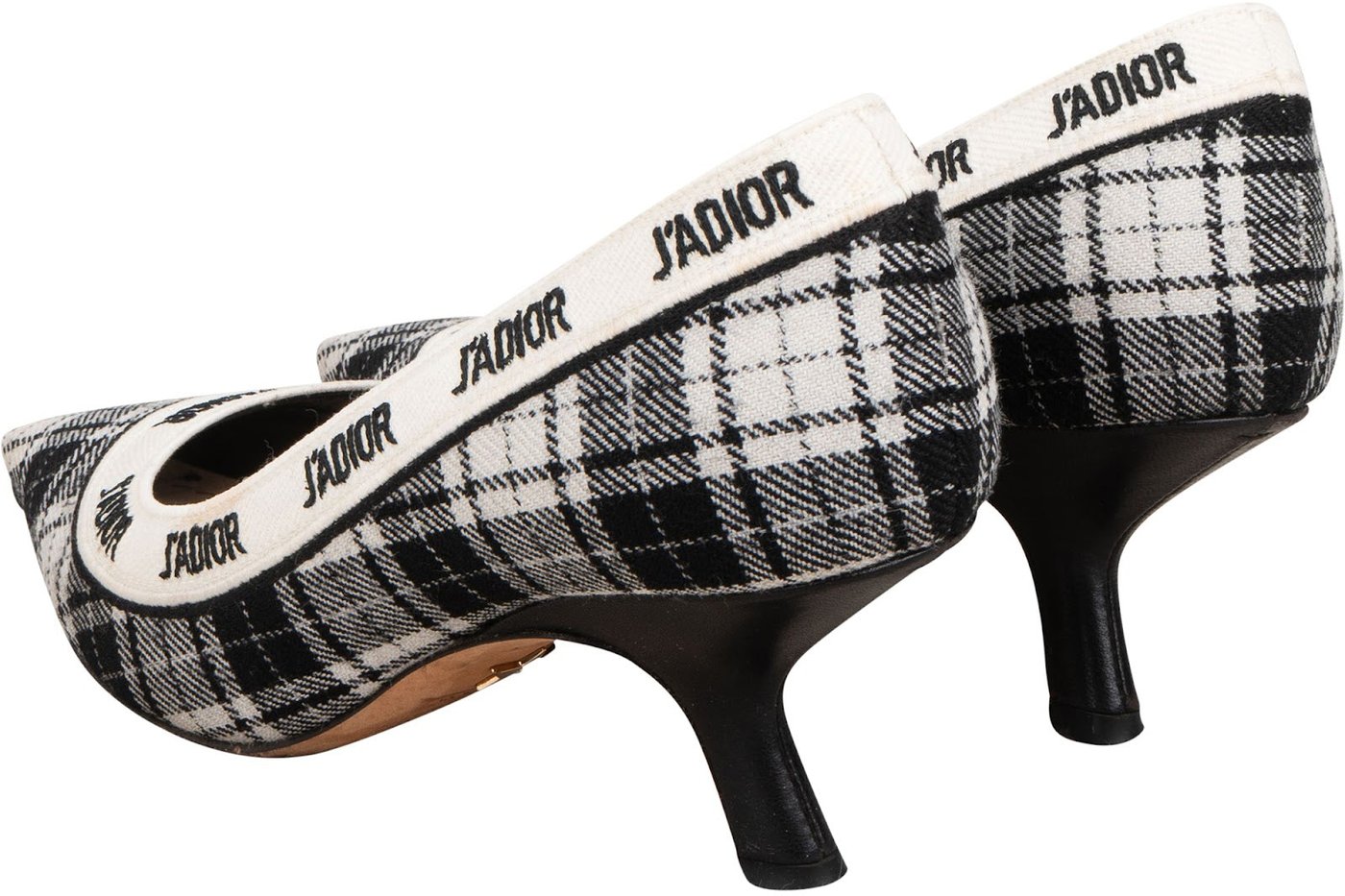 Christian Dior Black & White J'Adior Plaid Tartan Fabric Kitten Heel Pumps (34,5)