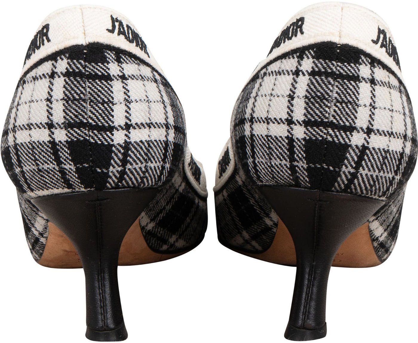 Christian Dior Black & White J'Adior Plaid Tartan Fabric Kitten Heel Pumps (34,5)