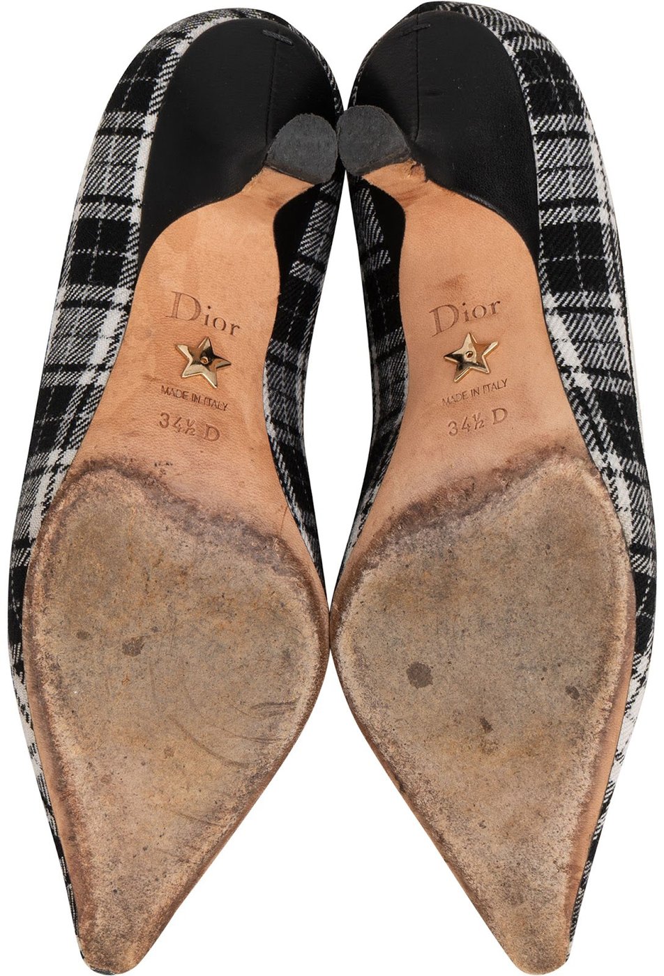 Christian Dior Black & White J'Adior Plaid Tartan Fabric Kitten Heel Pumps (34,5)