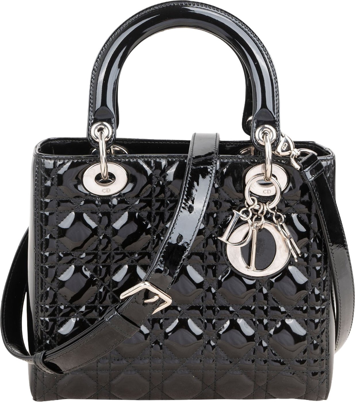 Cristian Dior Quilted Patent Cannage Lady Dior Handbag