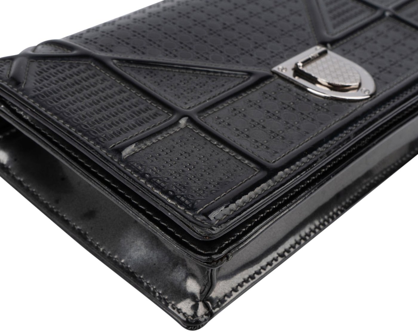 Christian Dior Patent Micro-Cannage Leather Diorama Wallet On Chain Crossbody Bag