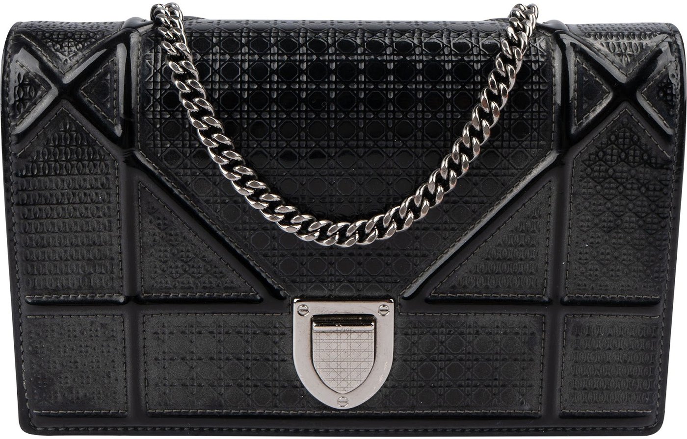 Christian Dior Patent Micro-Cannage Leather Diorama Wallet On Chain Crossbody Bag