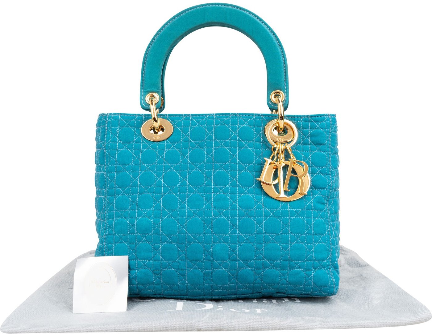 Christian Dior Turquoise Quilted Cannage Nylon Small Lady Dior Handbag