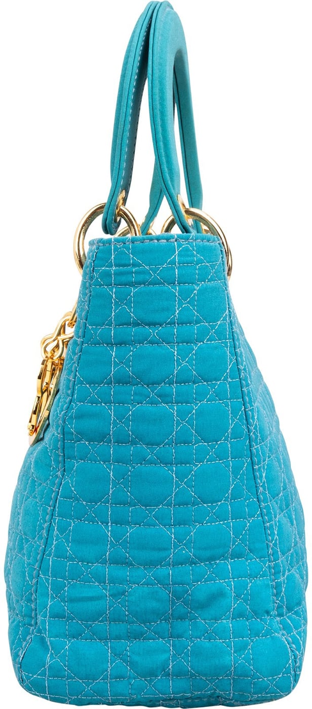 Christian Dior Turquoise Quilted Cannage Nylon Small Lady Dior Handbag