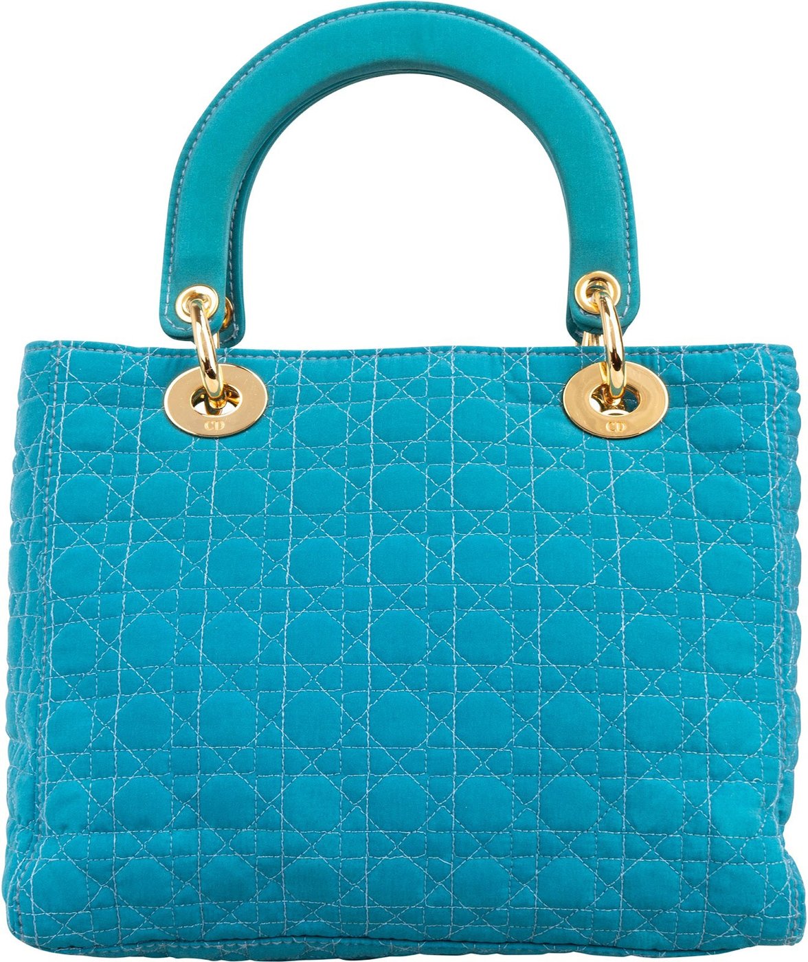 Christian Dior Turquoise Quilted Cannage Nylon Small Lady Dior Handbag
