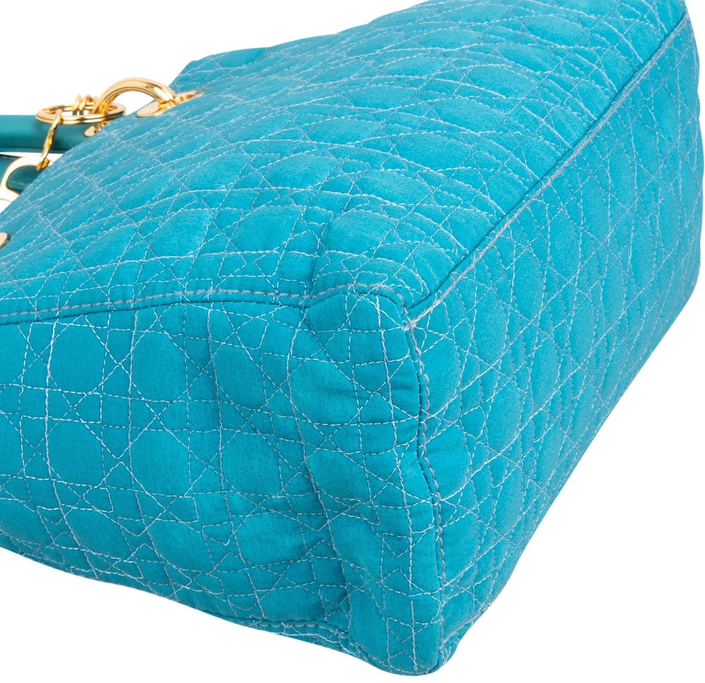 Christian Dior Turquoise Quilted Cannage Nylon Small Lady Dior Handbag