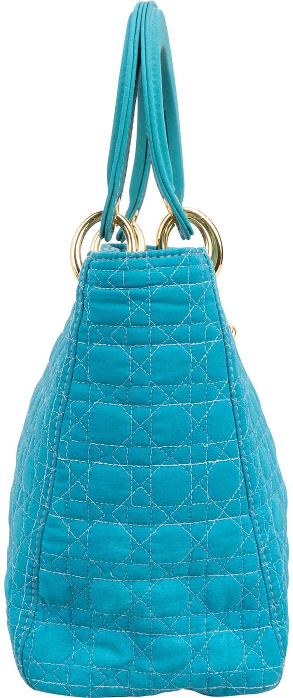 Christian Dior Turquoise Quilted Cannage Nylon Small Lady Dior Handbag