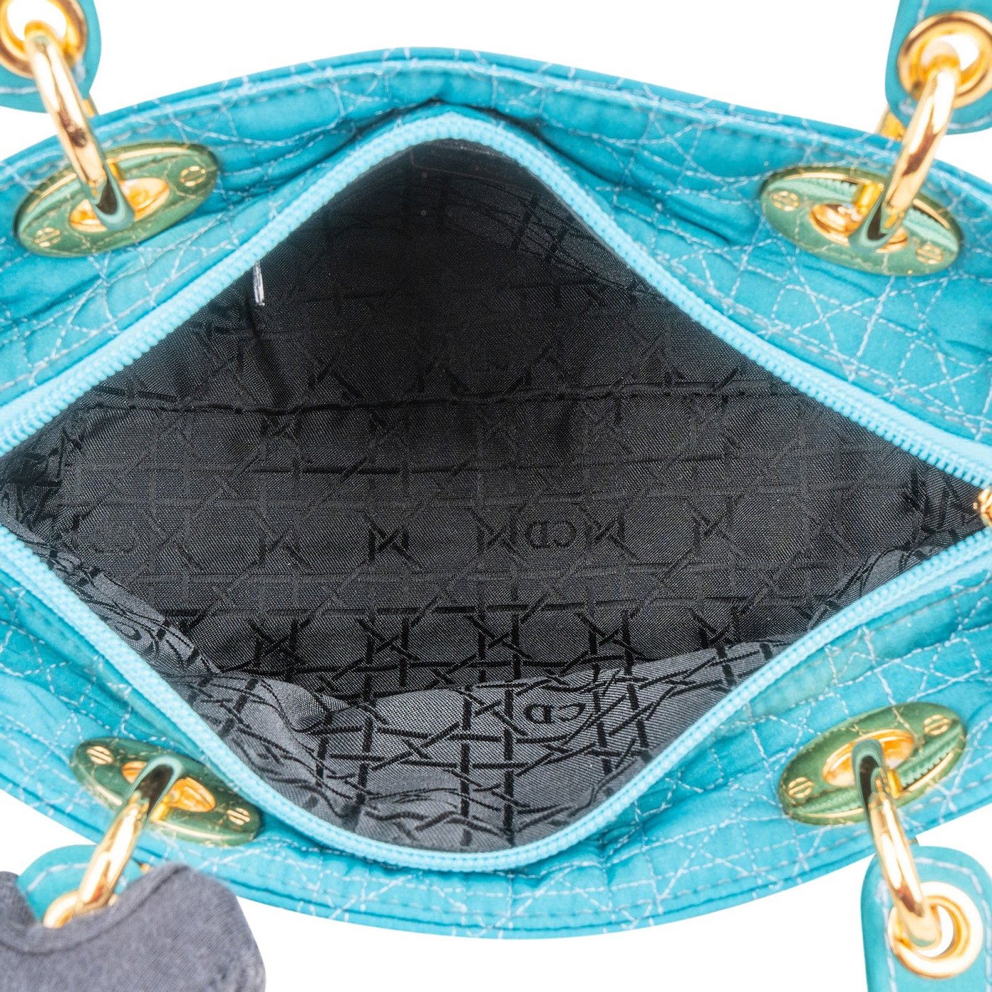 Christian Dior Turquoise Quilted Cannage Nylon Small Lady Dior Handbag