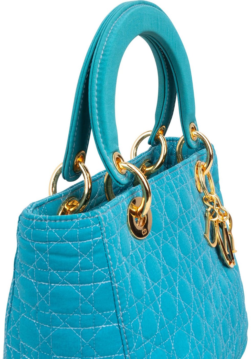 Christian Dior Turquoise Quilted Cannage Nylon Small Lady Dior Handbag
