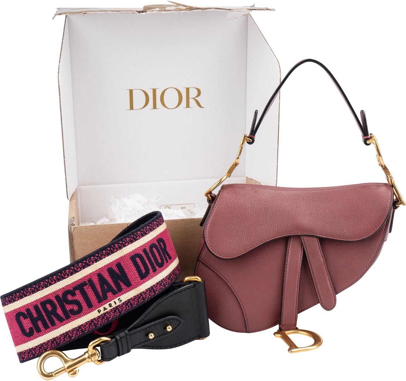 Christian Dior Pink Grained Calfskin Small Saddle Handbag