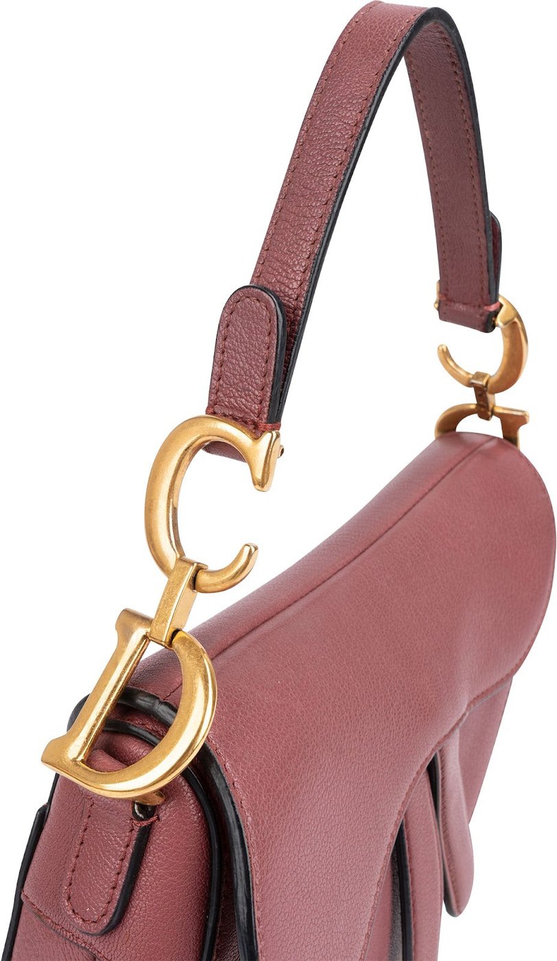 Christian Dior Pink Grained Calfskin Small Saddle Handbag