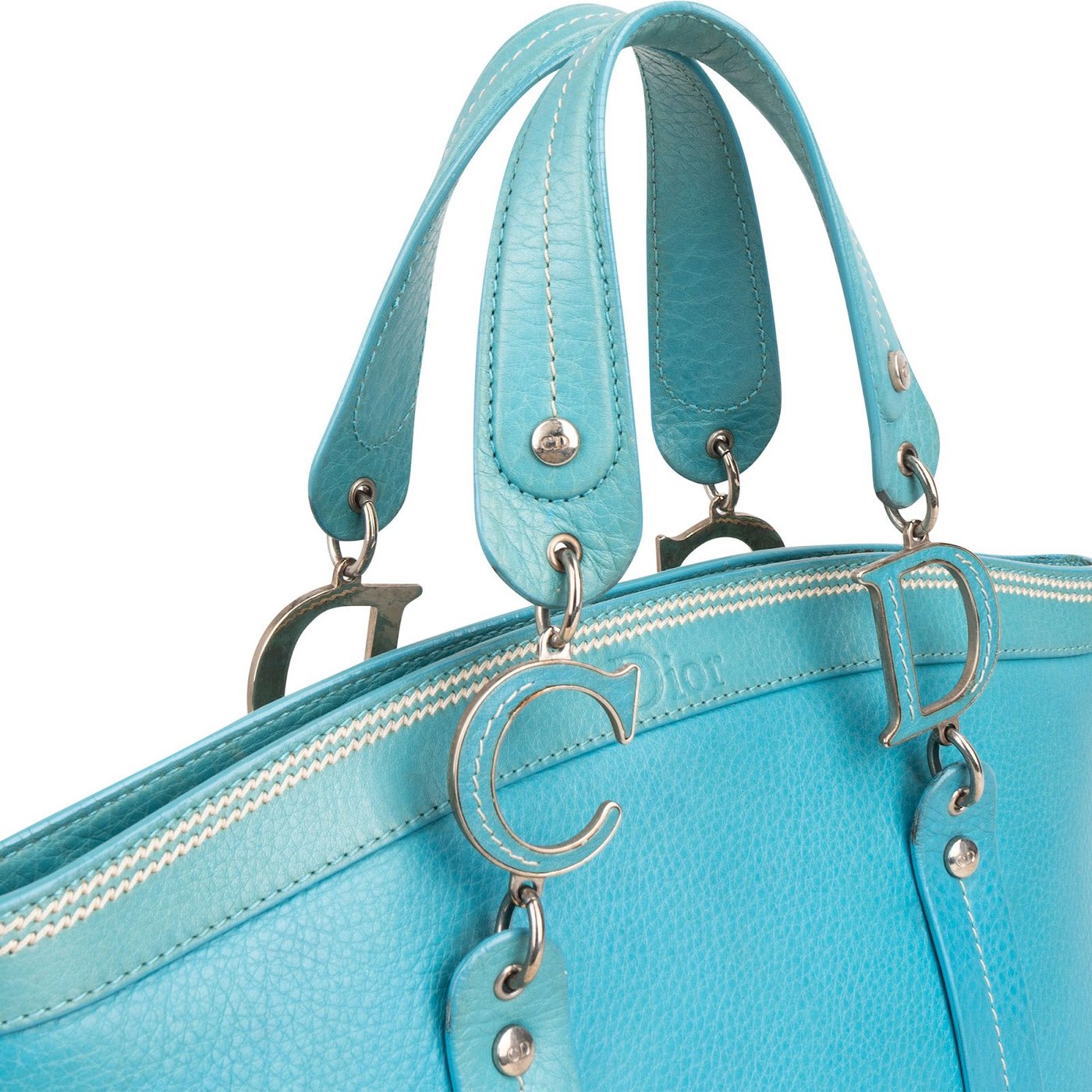 Christian Dior Blue Pebbled Calfskin Diorissimo Addict Handbag