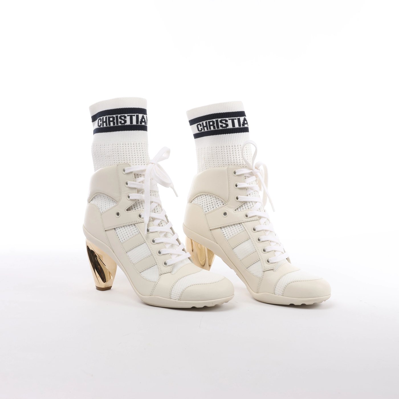 Christian Dior D-ZENITH Leather x Fabric Ankle Boots in Ivory, Size EU 37