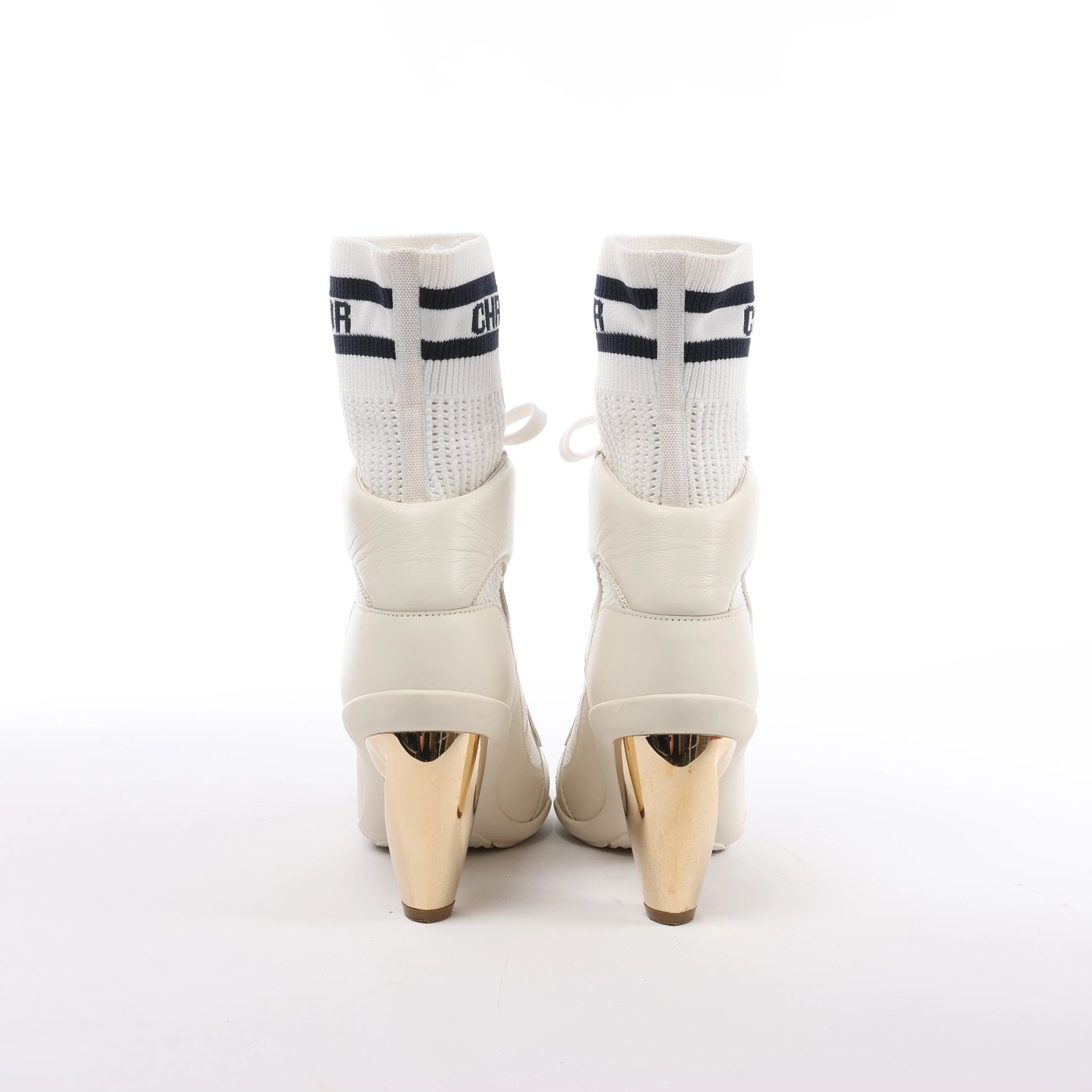 Christian Dior D-ZENITH Leather x Fabric Ankle Boots in Ivory, Size EU 37