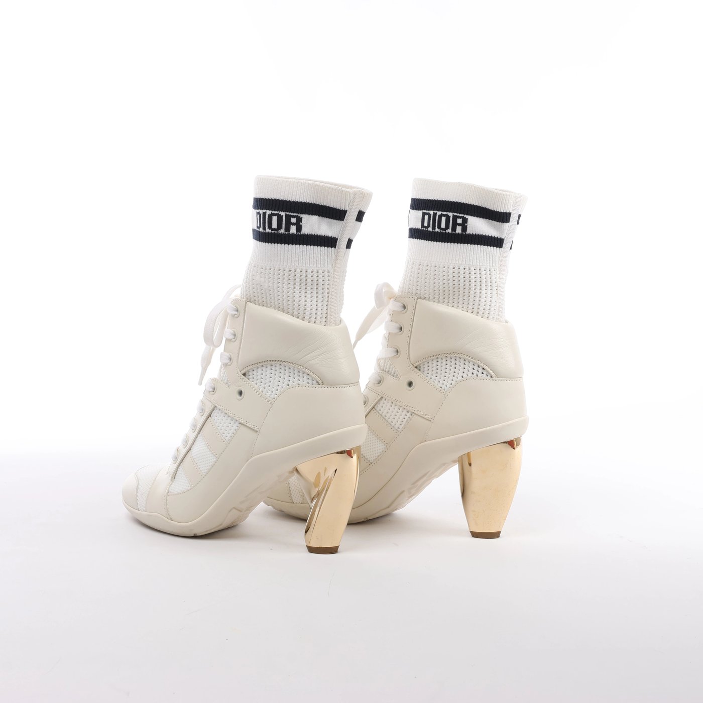 Christian Dior D-ZENITH Leather x Fabric Ankle Boots in Ivory, Size EU 37