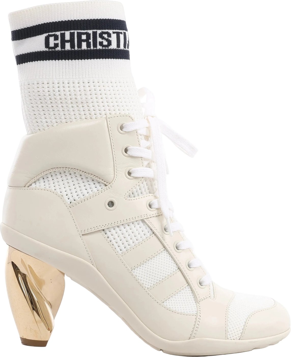 Christian Dior D-ZENITH Leather x Fabric Ankle Boots in Ivory, Size EU 37