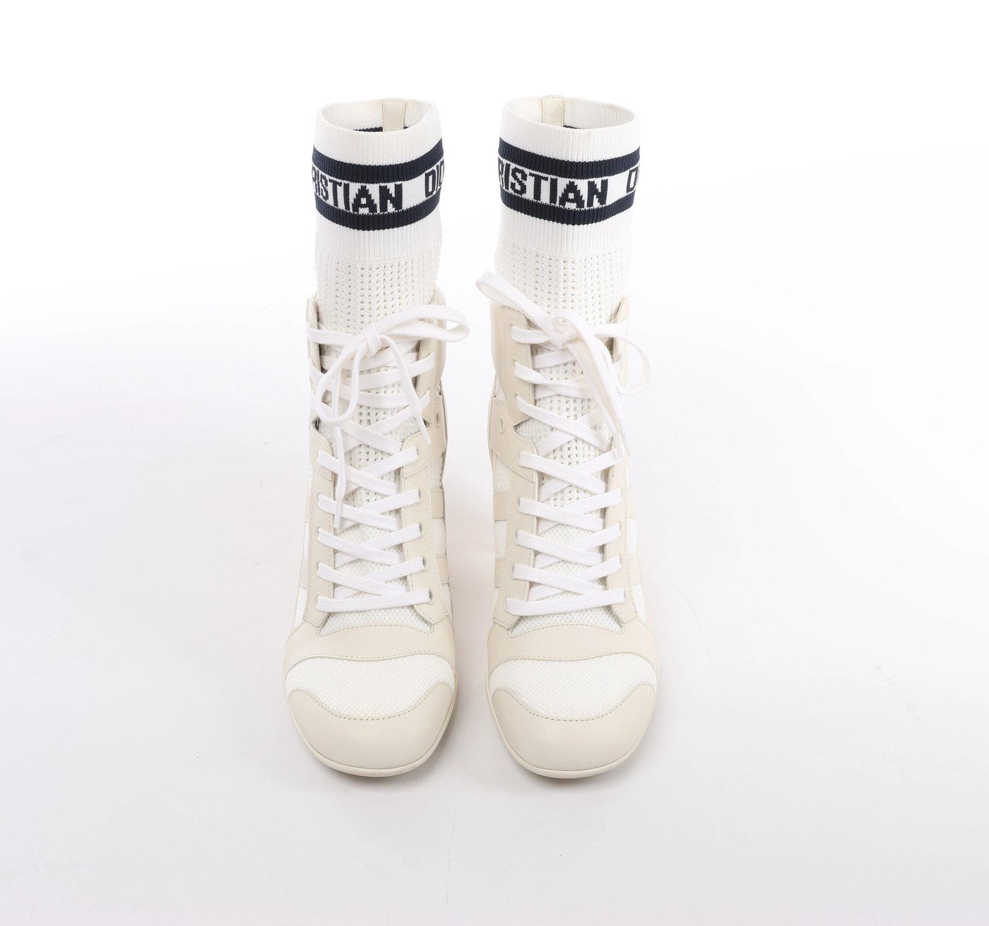 Christian Dior D-ZENITH Leather x Fabric Ankle Boots in Ivory, Size EU 37