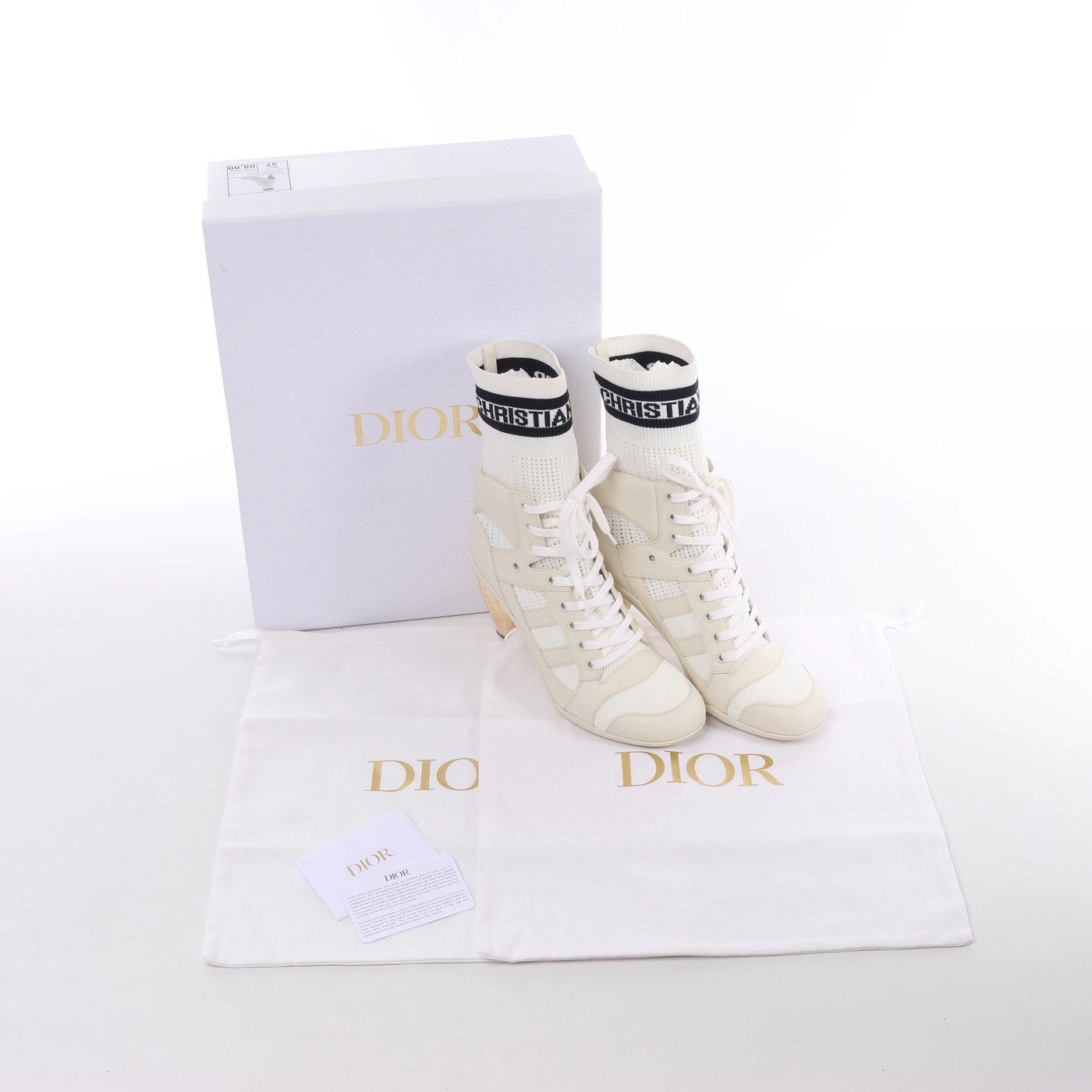 Christian Dior D-ZENITH Leather x Fabric Ankle Boots in Ivory, Size EU 37