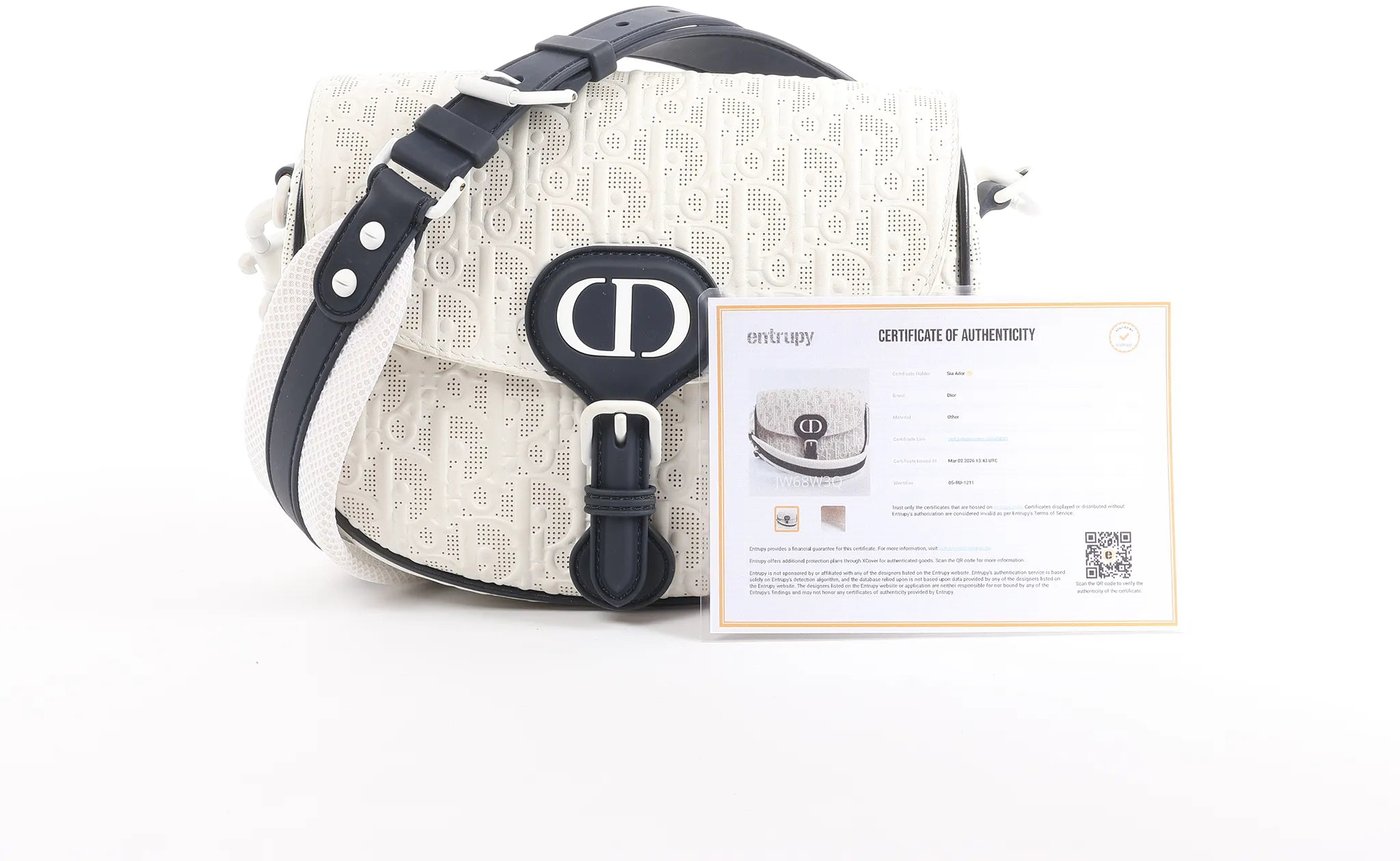 Dior Bobby Small Oblique Leather Crossbody Bag in White x Navy Blue