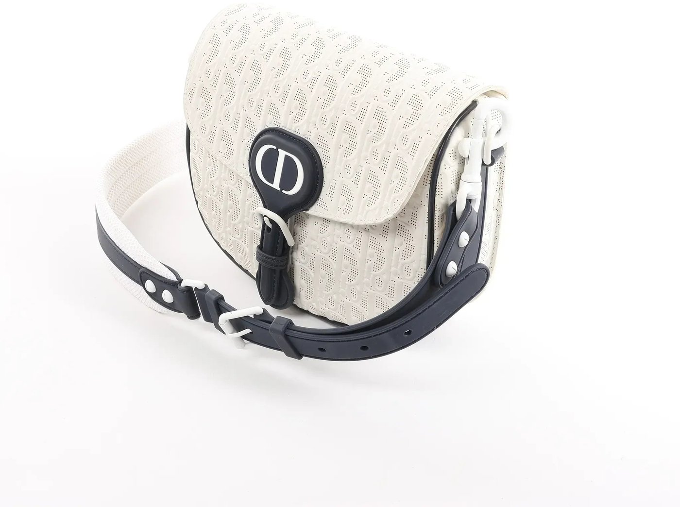 Dior Bobby Small Oblique Leather Crossbody Bag in White x Navy Blue