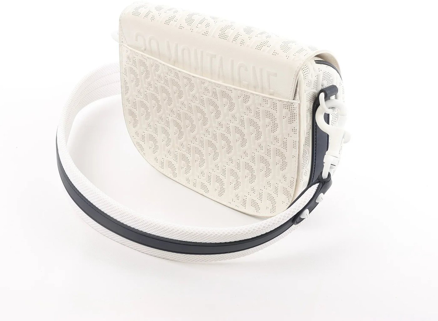 Dior Bobby Small Oblique Leather Crossbody Bag in White x Navy Blue