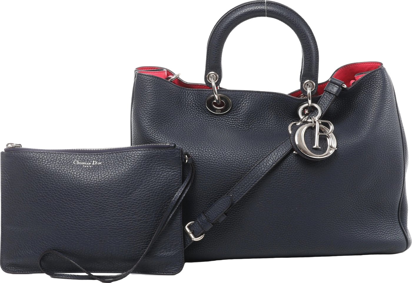 Christian Dior Diorissimo Leather 2Way Handbag in Navy Blue