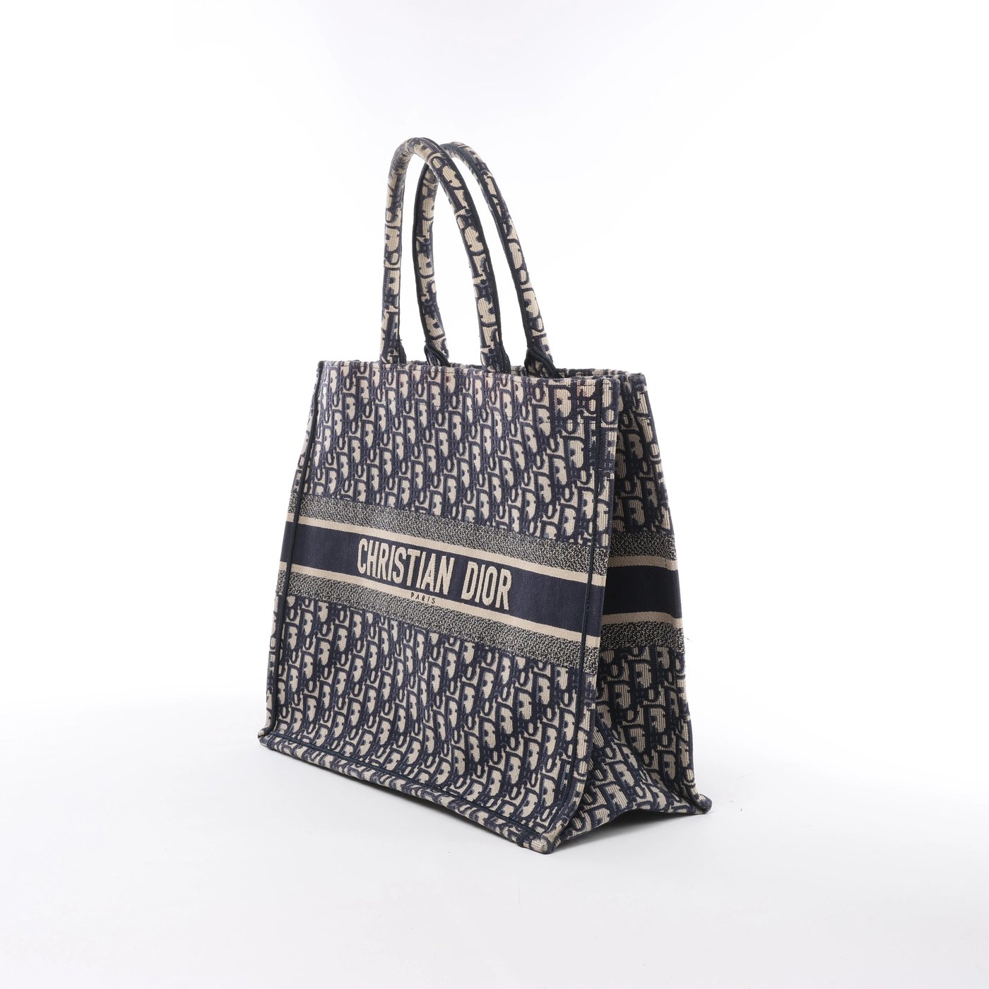 Christian Dior Book Tote Large Oblique Canvas Shoulder Bag in Navy Blue
