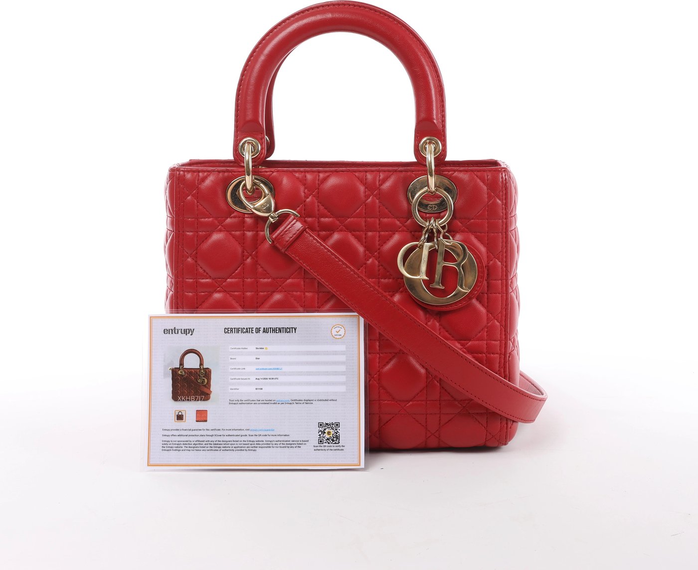 Dior Lady Dior Cannage Leather 2Way Handbag Red