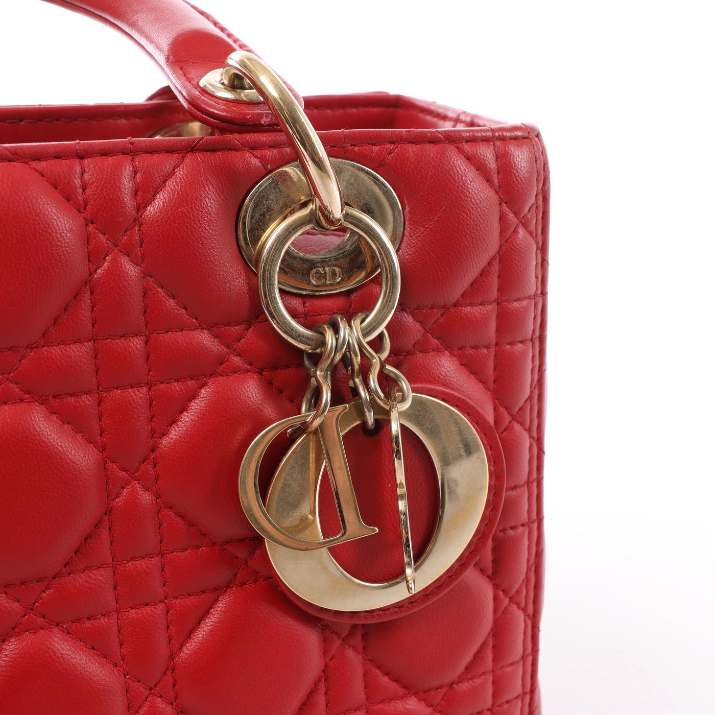 Dior Lady Dior Cannage Leather 2Way Handbag Red