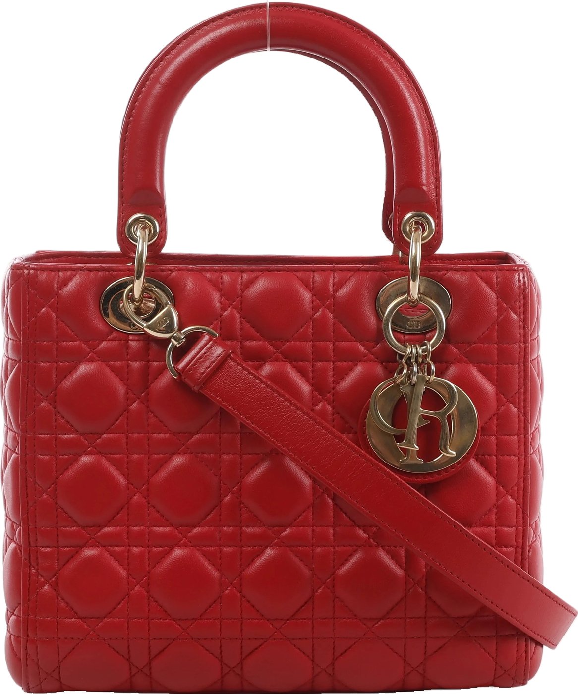 Dior Lady Dior Cannage Leather 2Way Handbag Red