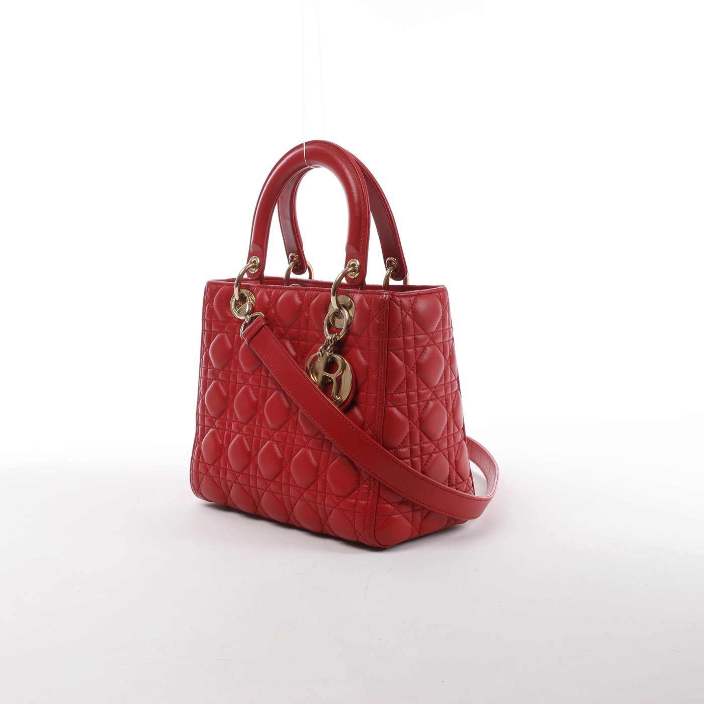 Dior Lady Dior Cannage Leather 2Way Handbag Red
