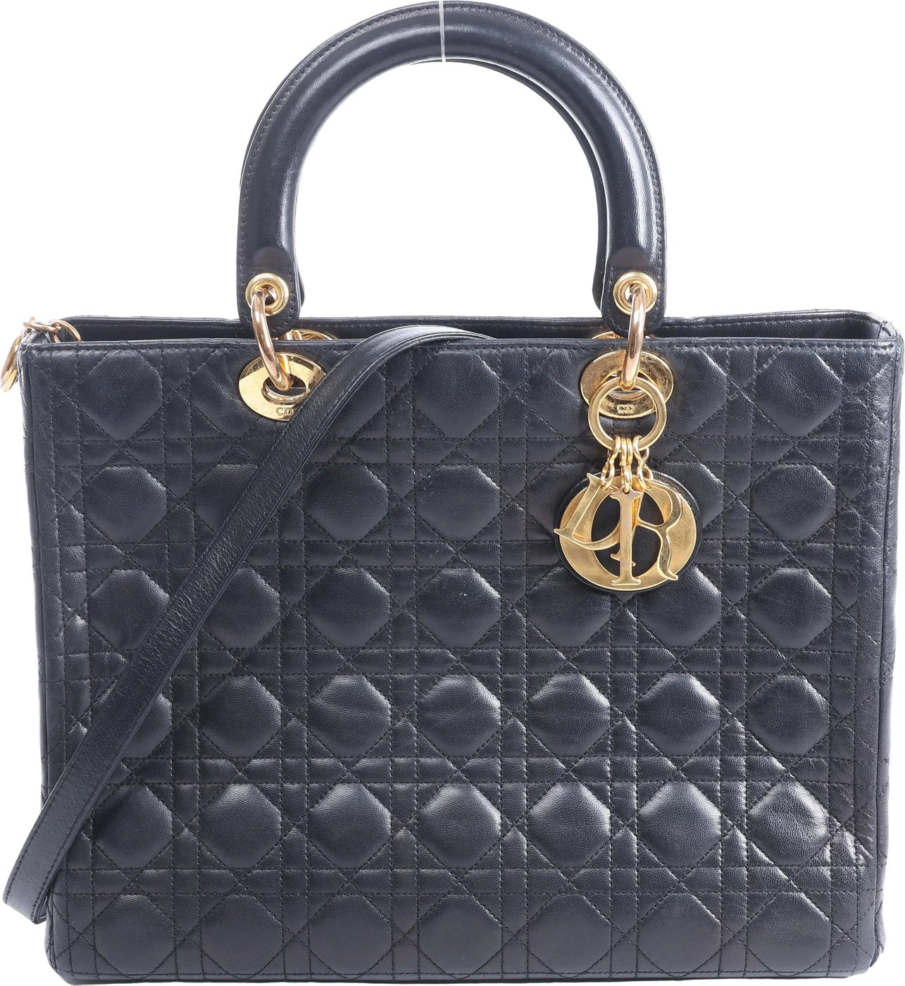 Christian Dior Lady Dior Large Cannage Leather 2Way Handbag in Black