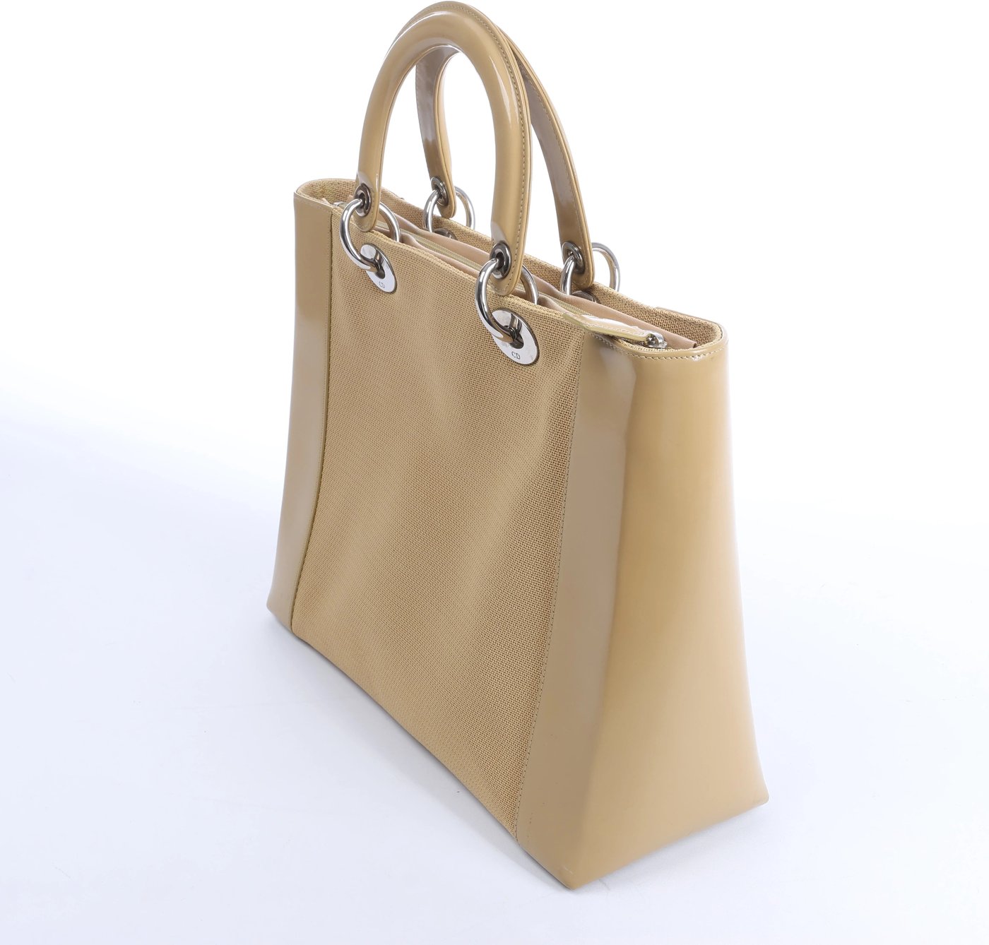 Christian Dior Lady Dior Leather x Canvas Handbag in Beige