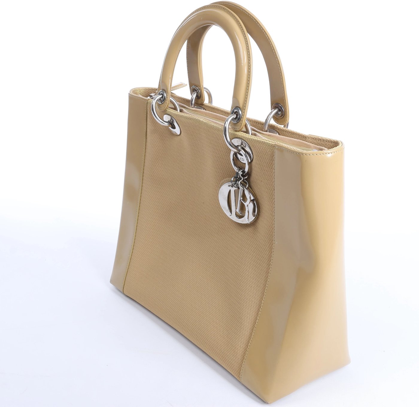 Christian Dior Lady Dior Leather x Canvas Handbag in Beige