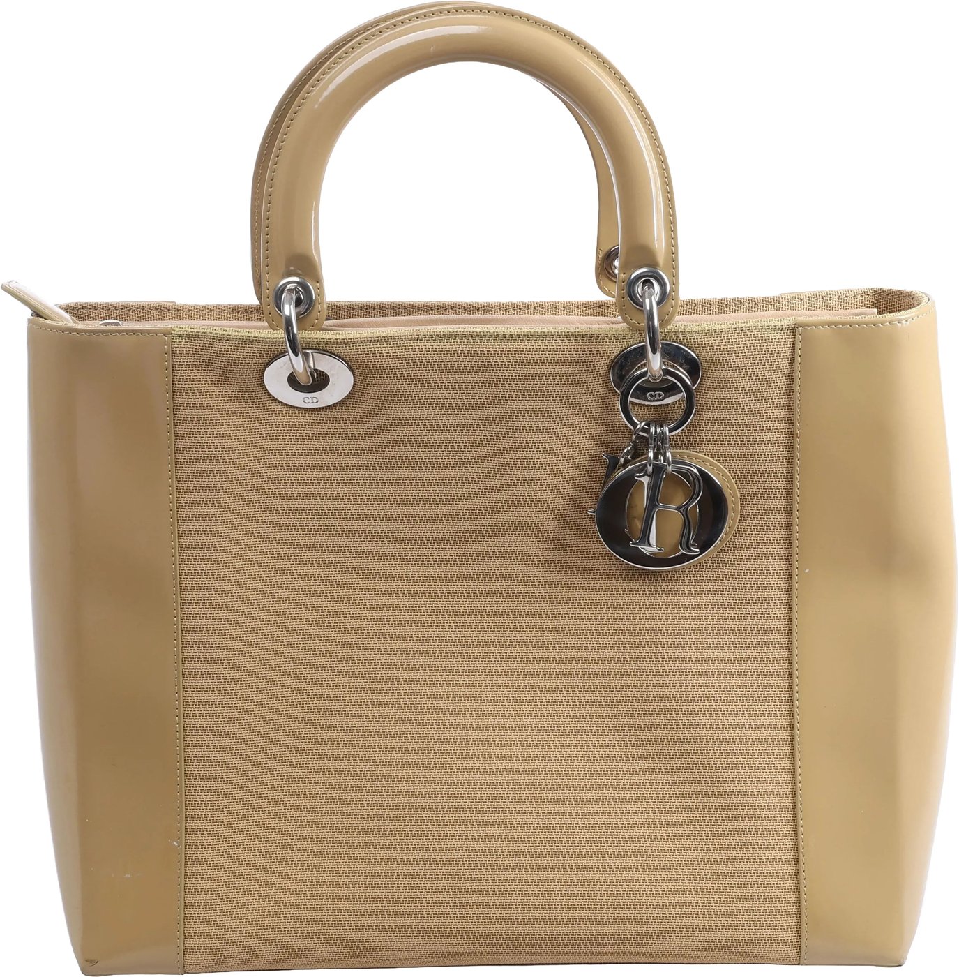 Christian Dior Lady Dior Leather x Canvas Handbag in Beige